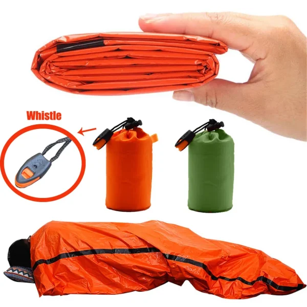 Portable Waterproof Emergency Survival Sleeping Bag Outdoor Edc Camping Gear Thermal Sack First Aid Rescue Kit Mylar Blanket